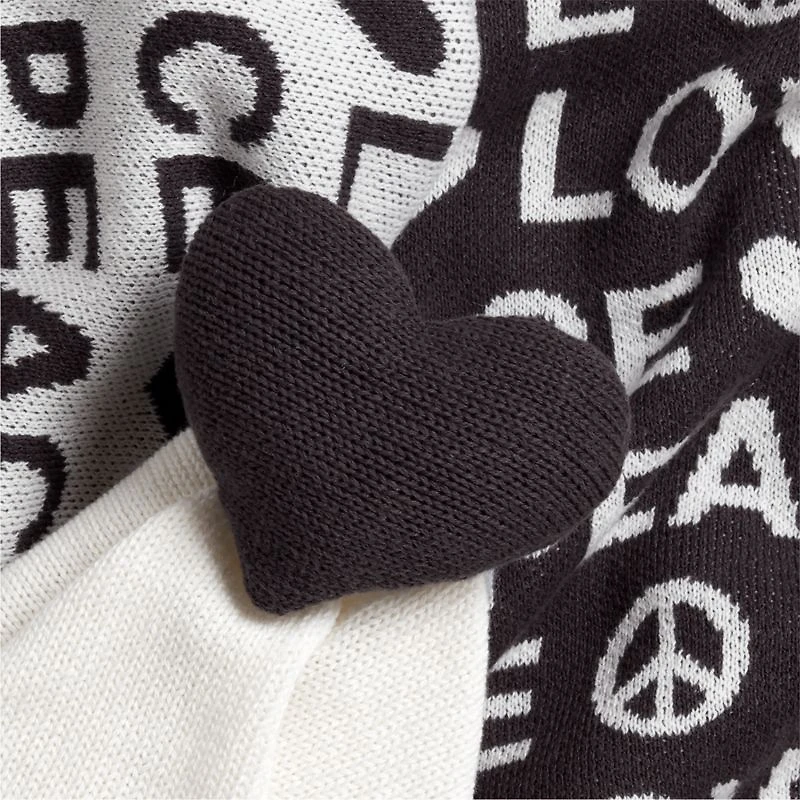Peace and Love Baby Lovey and Stroller Blanket Black and White Set