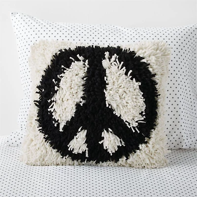 Shaggy Black and White Peace Sign Kids Throw Pillow