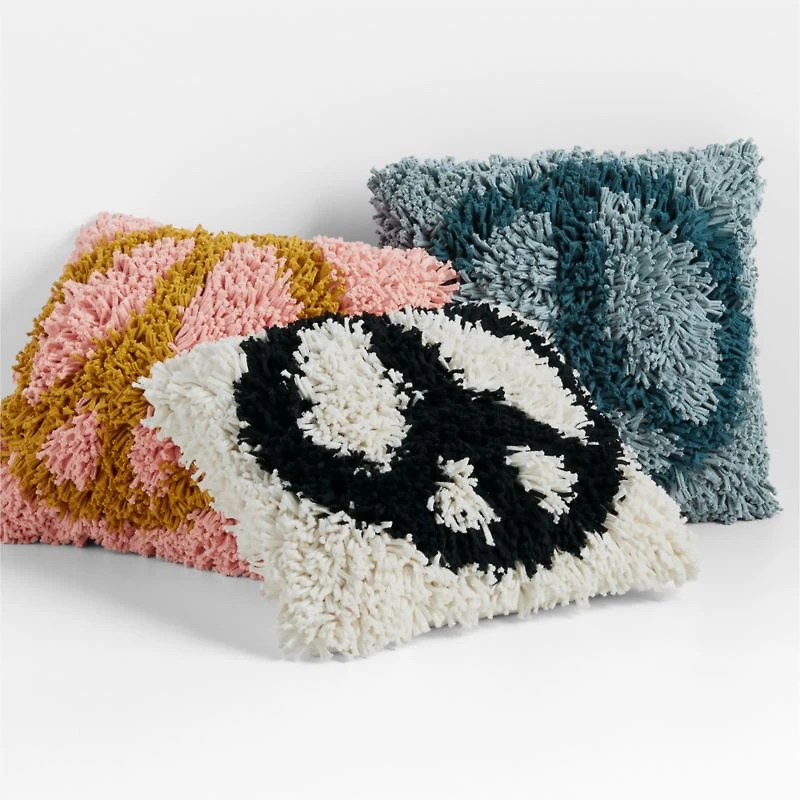 Shaggy Black and White Peace Sign Kids Throw Pillow