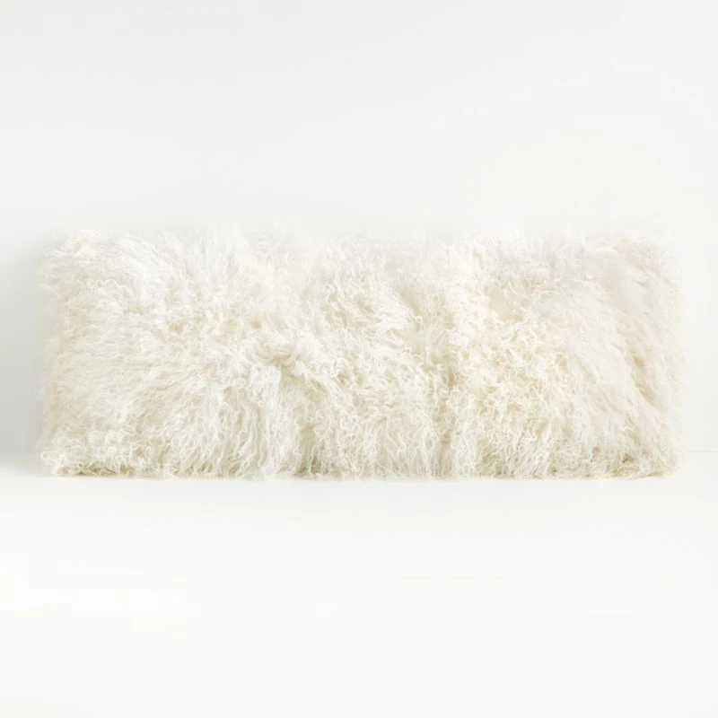 Pelliccia 36"x16" Ivory Mongolian Sheepskin Lumbar Throw Pillow Cover
