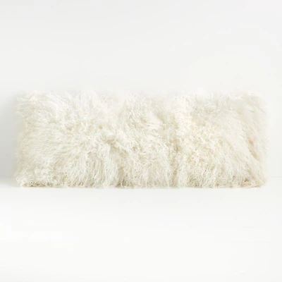 Pelliccia 36"x16" Ivory Mongolian Sheepskin Lumbar Throw Pillow Cover
