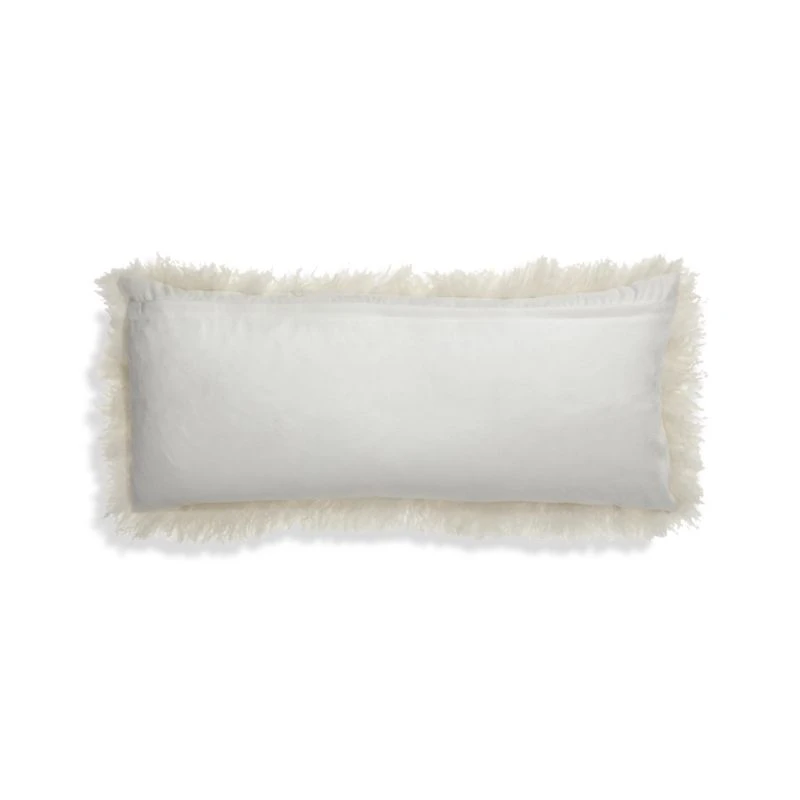 Pelliccia 36"x16" Ivory Mongolian Sheepskin Lumbar Throw Pillow Cover