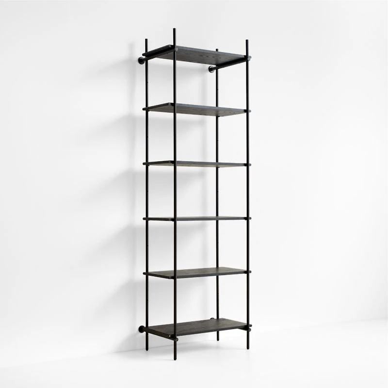 Petra Black Oak Wood and Metal Narrow Wall-Mounted Bookcase