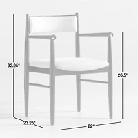 Petrie Bleached Ash Upholstered Performance Fabric Dining Chair with Arms