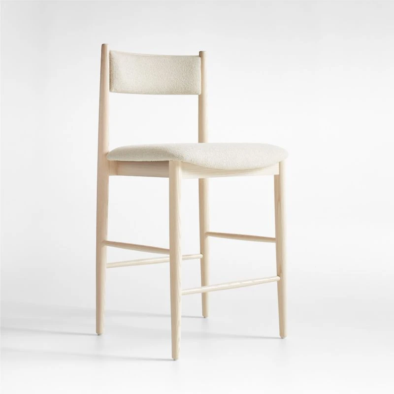Petrie Bleached Ash Upholstered Counter Stool with Performance Fabric
