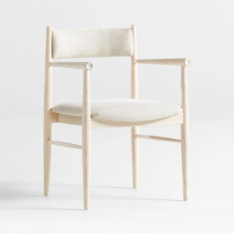 Petrie Bleached Ash Upholstered Performance Fabric Dining Chair with Arms