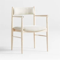 Petrie Bleached Ash Upholstered Performance Fabric Dining Chair with Arms