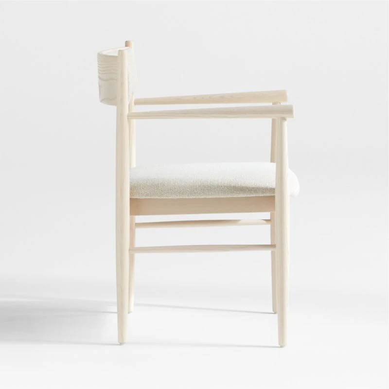Petrie Bleached Ash Upholstered Performance Fabric Dining Chair with Arms