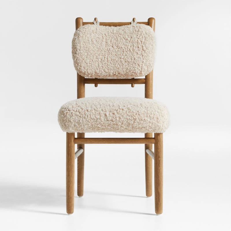 Pierre Light Brown Oak Wood Dining Chair with Faux Shearling