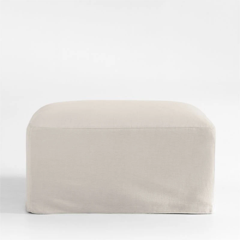 Piper Cream Slipcover Nursery Ottoman with Wood Base