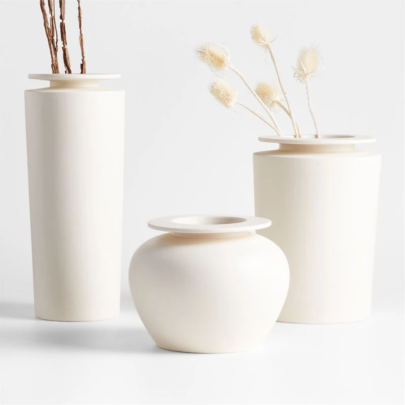 Plateia Medium White Earthenware Vase 12"