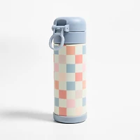 Pink and Blue Checkerboard Insulated Stainless Steel Kids Water Bottle with Straw and Leak-Proof Lid