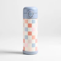 Pink and Blue Checkerboard Insulated Stainless Steel Kids Water Bottle with Straw and Leak-Proof Lid