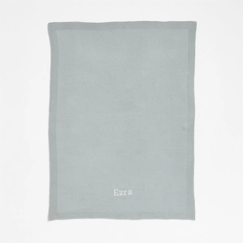 Pointelle Knit Mist Blue Baby Stroller Blanket