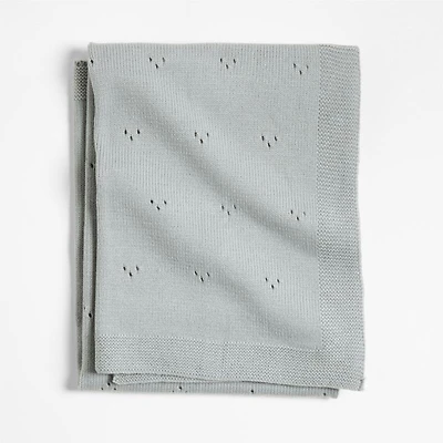 Pointelle Knit Mist Blue Baby Stroller Blanket