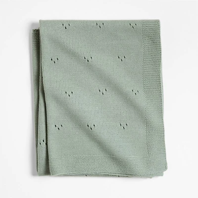 Pointelle Knit Verte Green Baby Stroller Blanket
