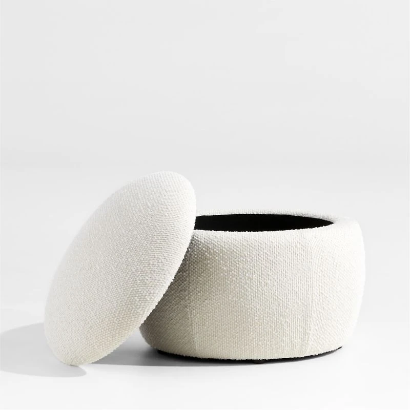 Pollie White Snow Boucle Round Storage Nursery Ottoman
