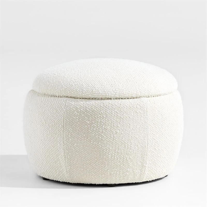 Pollie White Snow Boucle Round Storage Nursery Ottoman