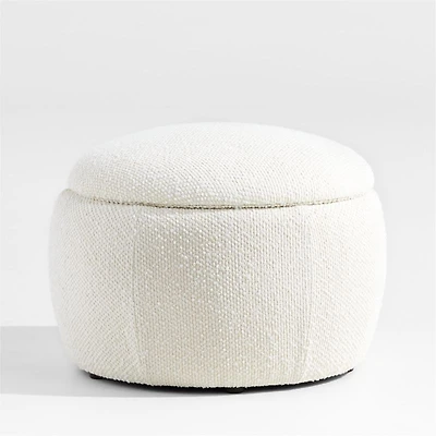 Pollie White Snow Boucle Round Storage Nursery Ottoman