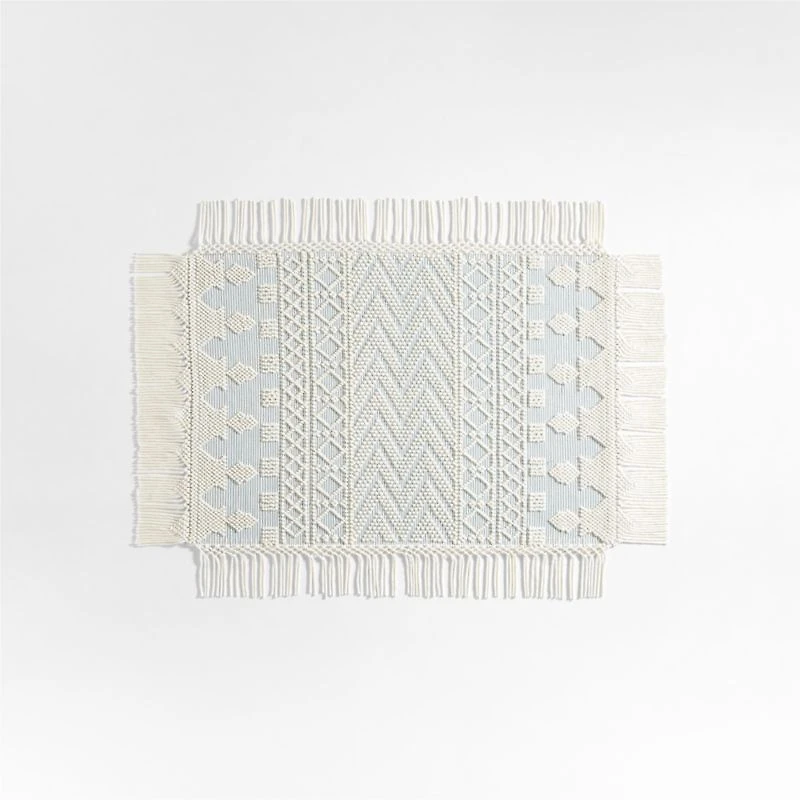 Pompom Blue Geometric Kids Rug with Fringe 4x6