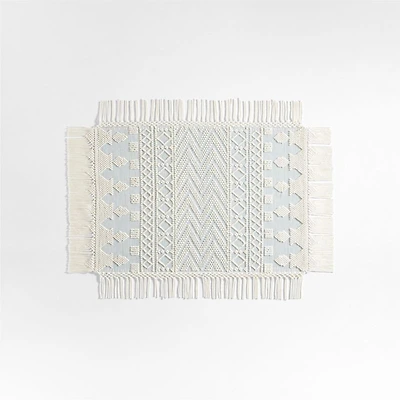 Pompom Blue Geometric Kids Rug with Fringe 4x6