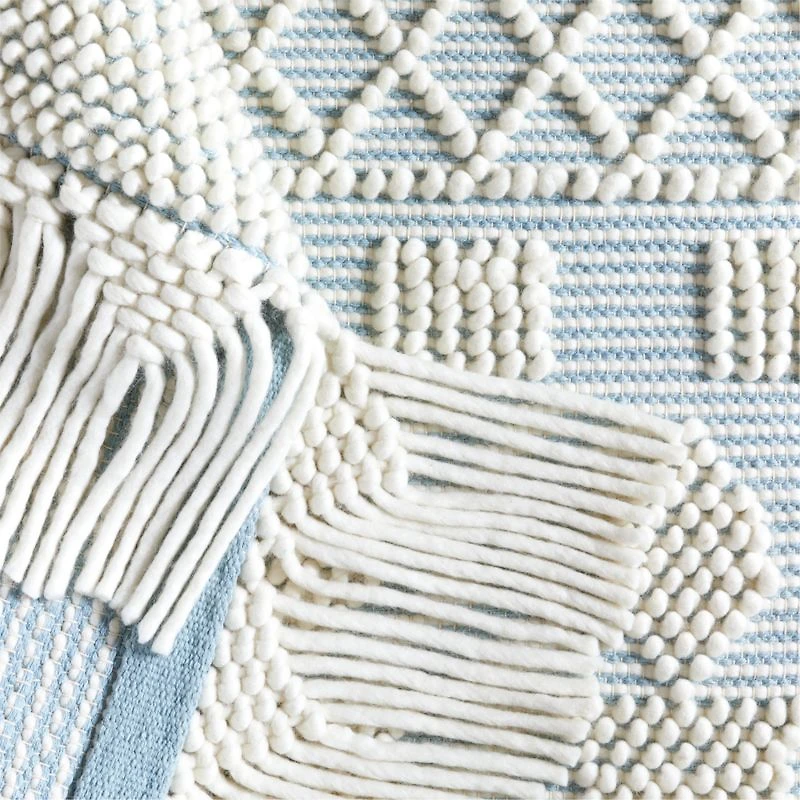 Pompom Blue Geometric Kids Rug with Fringe 4x6