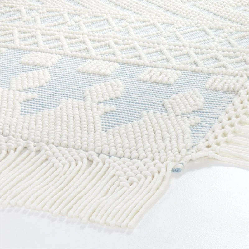 Pompom Blue Geometric Kids Rug with Fringe 4x6