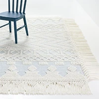Pompom Blue Geometric Kids Rug with Fringe 4x6