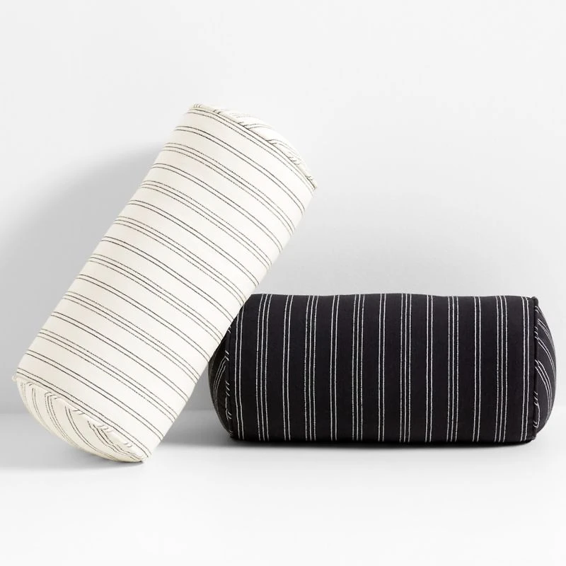Portofino Cotton Striped Bolster 16"x8" Arctic Ivory Throw Pillow