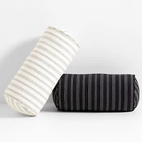 Portofino Cotton Striped Bolster 16"x8" Arctic Ivory Throw Pillow