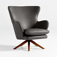 Powell Grey Leather Wingback Swivel Accent Chair