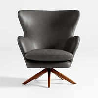 Powell Grey Leather Wingback Swivel Accent Chair