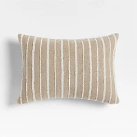 Praia Reversible Embroidered Palm Tree Striped 22"x15" Arctic Ivory Throw Pillow with Down-Alternative Insert