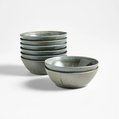 Prairie Moss Green Recycled Stoneware Cereal Bowls, Set of 8