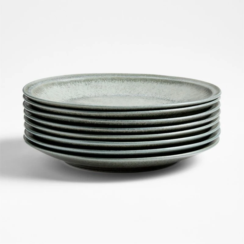 Prairie Moss Green Recycled Stoneware Dinner Plates, Set of 8