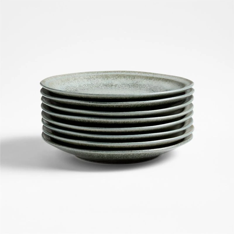 Prairie Moss Green Recycled Stoneware Salad Plates, Set of 8