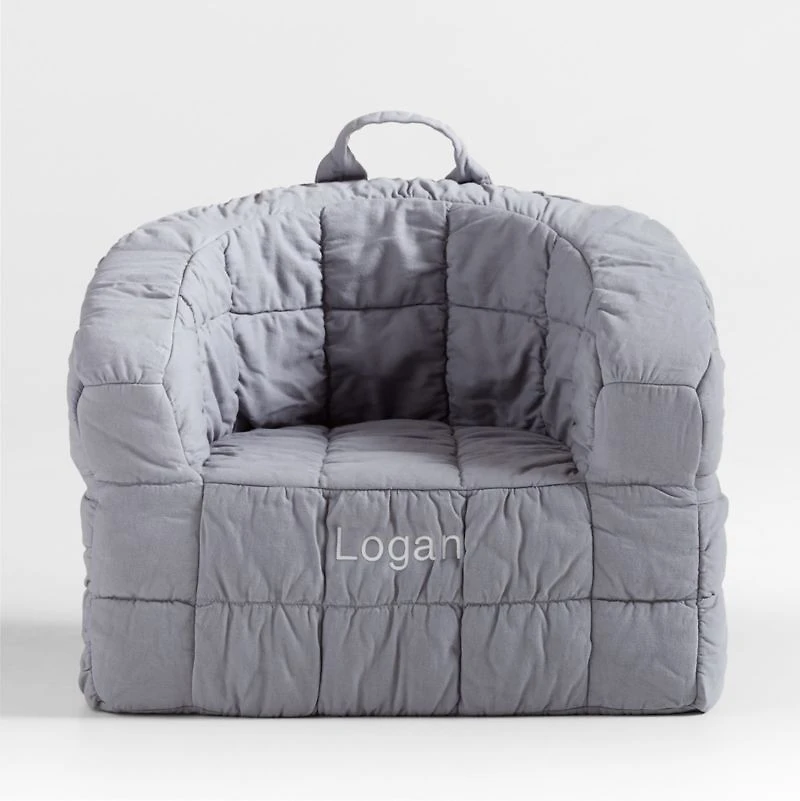 Large Smoke Blue Kids Puffy Lounge Barrel Chair Cover