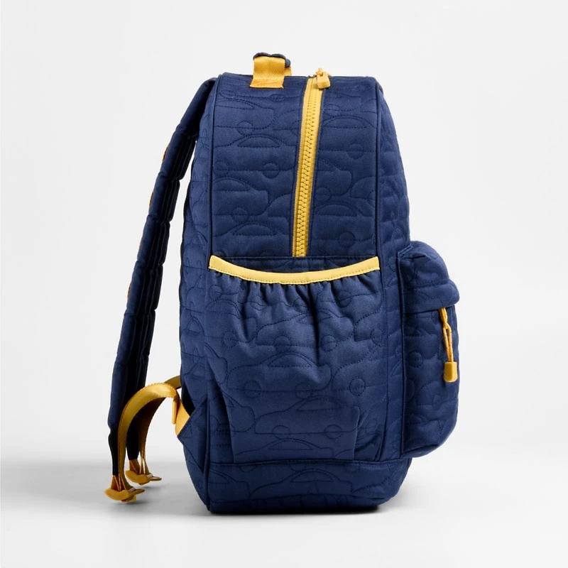 Quilted Blue Car Kids Backpack with Side Pockets