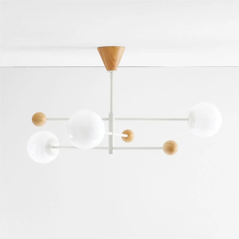 Quinn White Metal & Wood 28" Kids Ceiling Light
