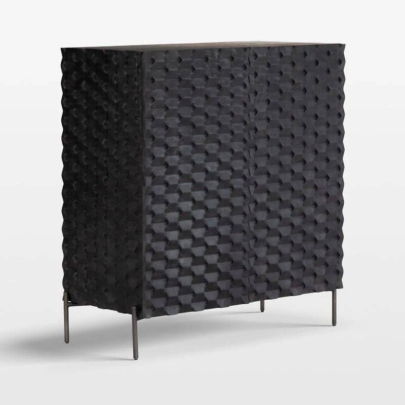 Raffael 39" Black Carved Wood Bar Cabinet with Storage