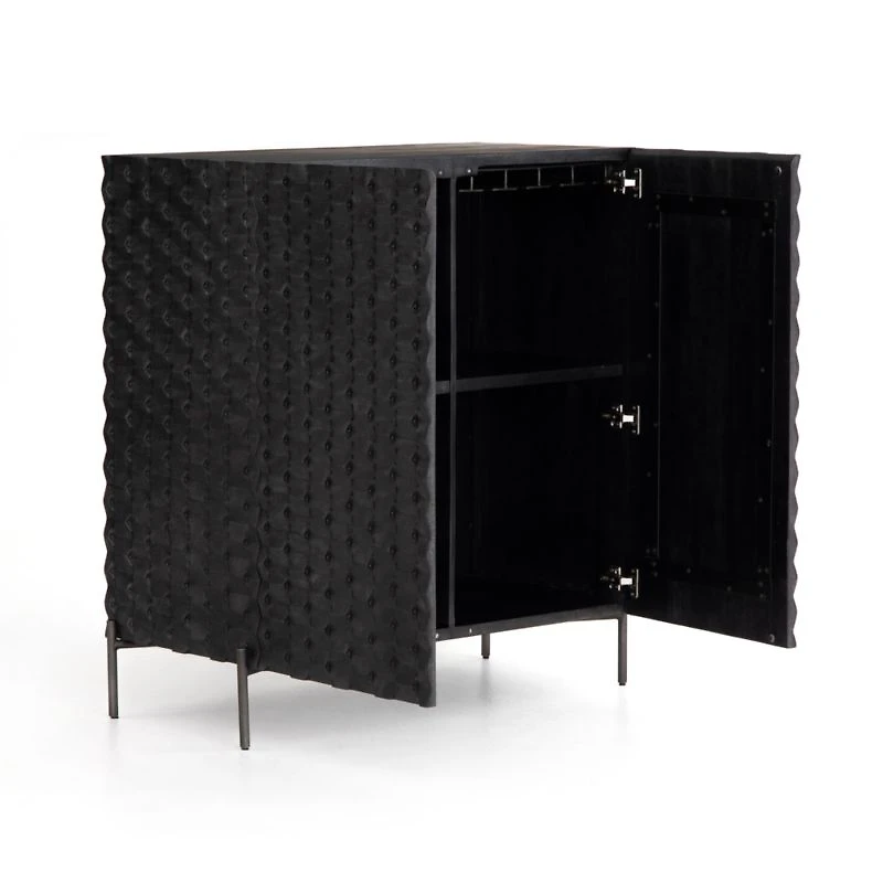 Raffael 39" Black Carved Wood Bar Cabinet with Storage