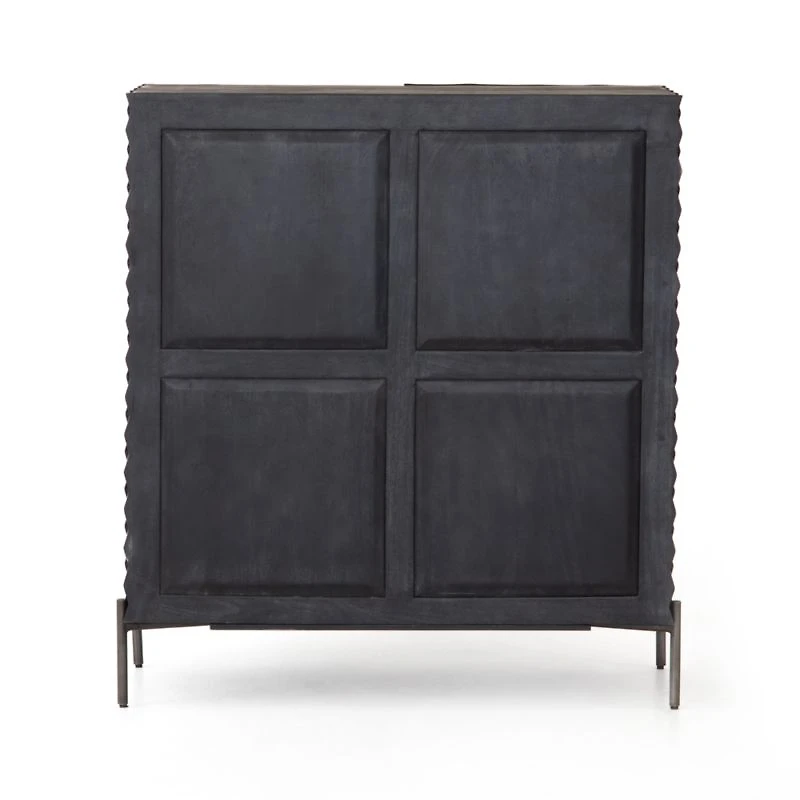 Raffael 39" Black Carved Wood Bar Cabinet with Storage
