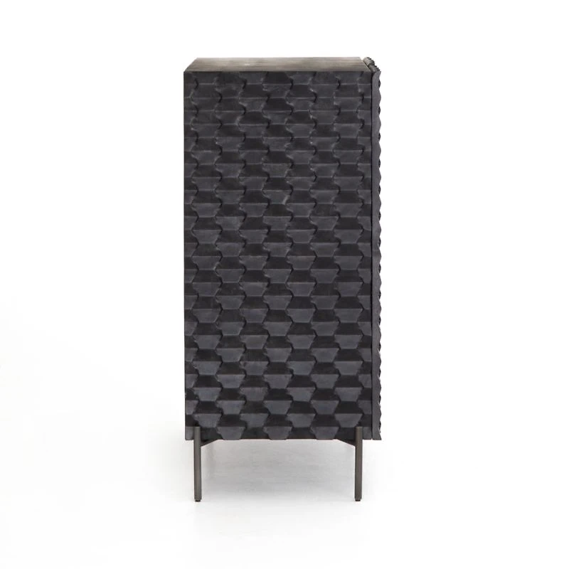 Raffael 39" Black Carved Wood Bar Cabinet with Storage