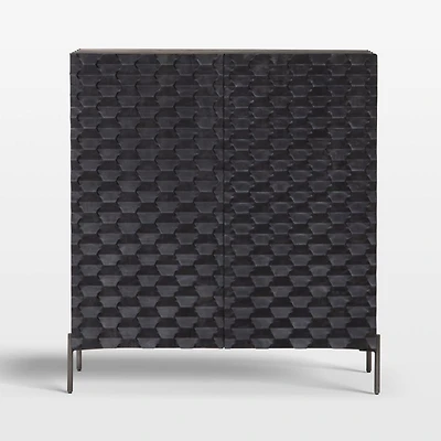 Raffael 39" Black Carved Wood Bar Cabinet with Storage