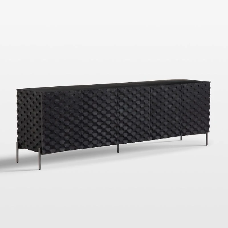 Raffael 82" Black Carved Wood Storage Media Console