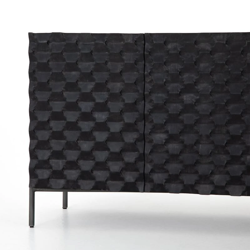 Raffael 82" Black Carved Wood Storage Media Console