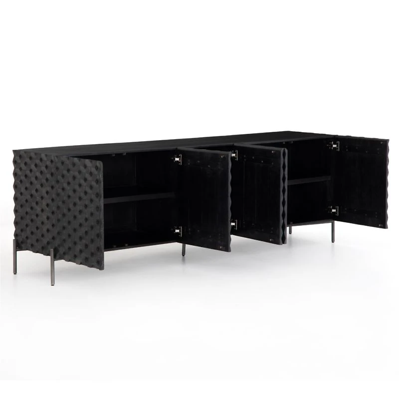 Raffael 82" Black Carved Wood Storage Media Console