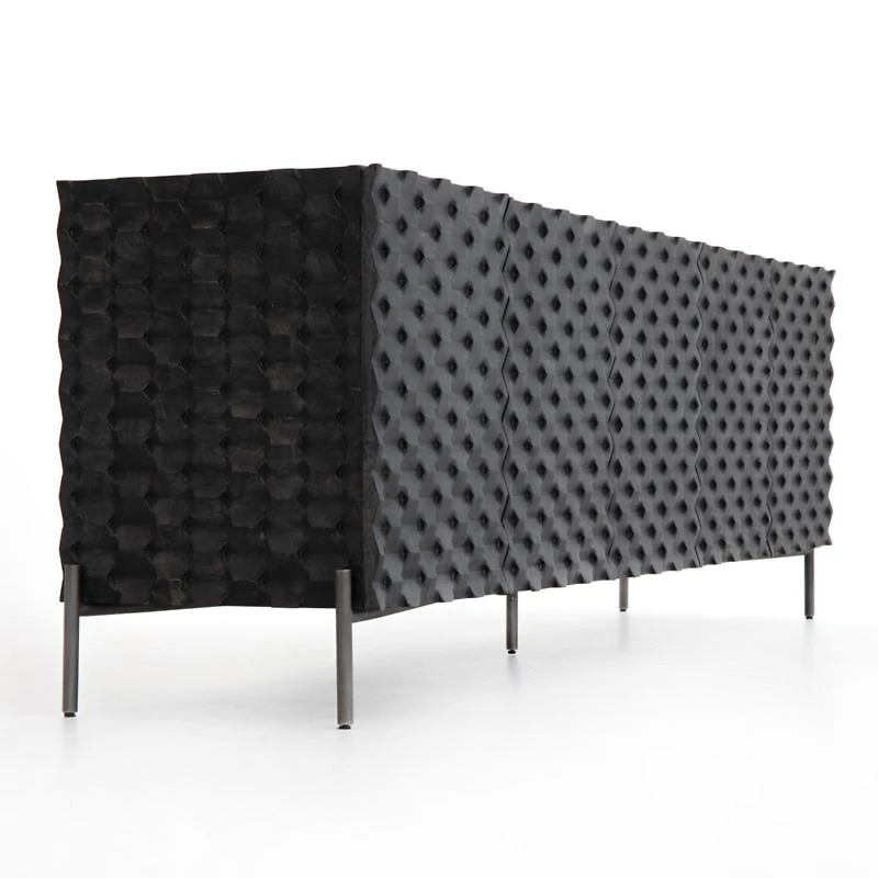 Raffael 82" Black Carved Wood Storage Media Console