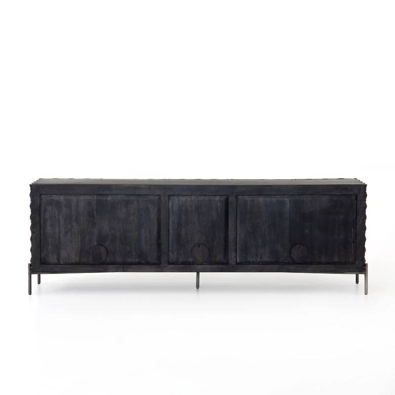 Raffael 82" Black Carved Wood Storage Media Console