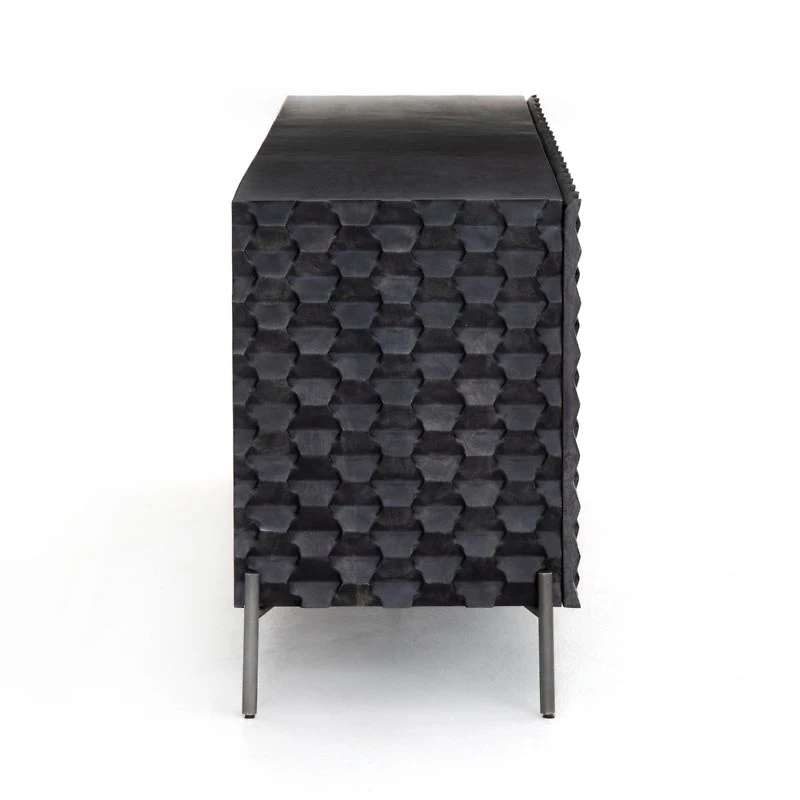 Raffael 82" Black Carved Wood Storage Media Console